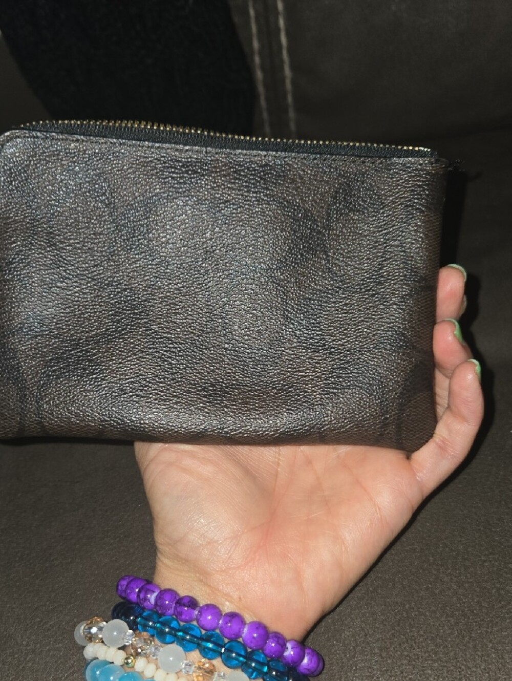 Coach Brown Signature Zip Wallet with Black Center Panel - Picture 2 of 11